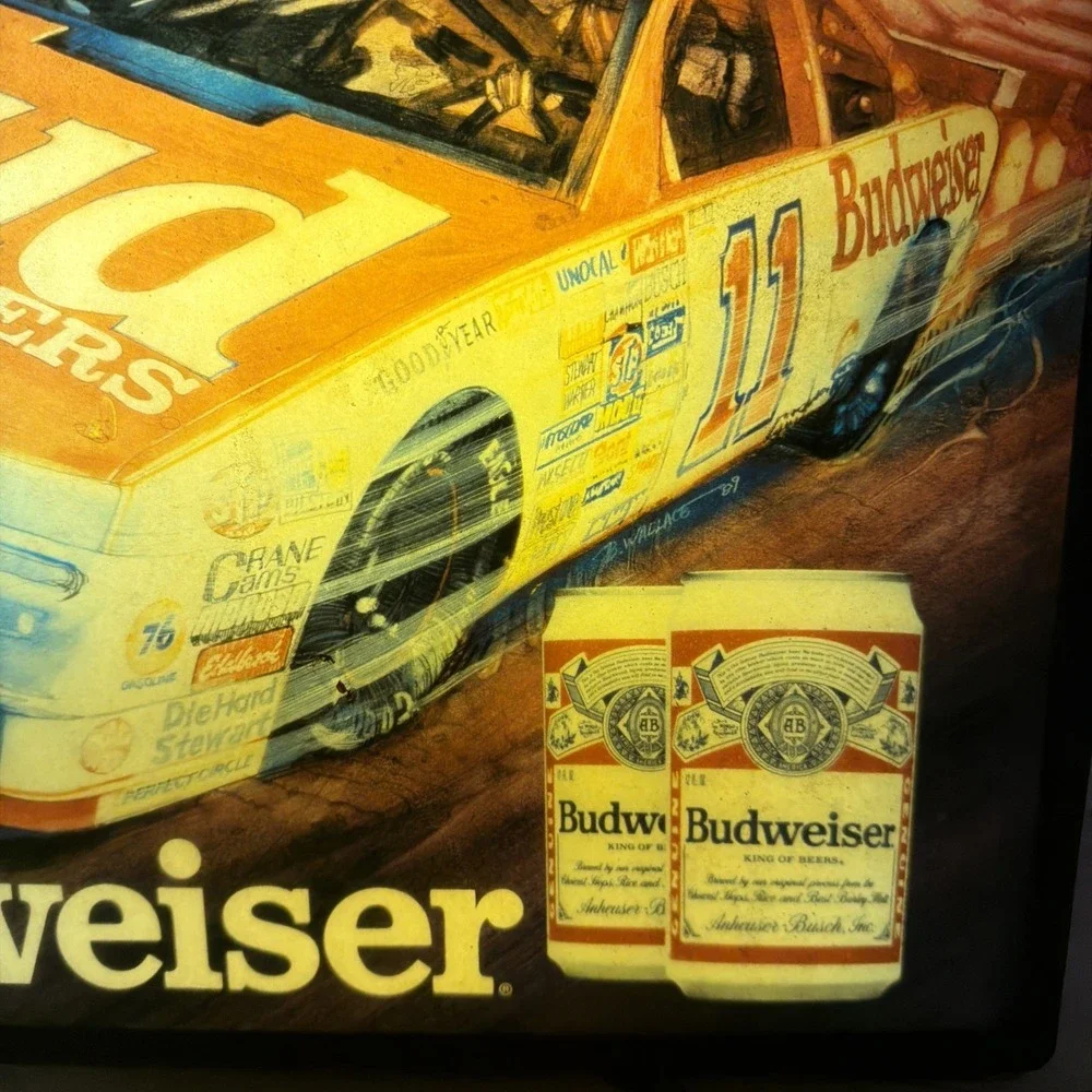 Vintage 1989 Budweiser Beer Racing Fans Lighted Sign Terry Labonte NASCAR Works!